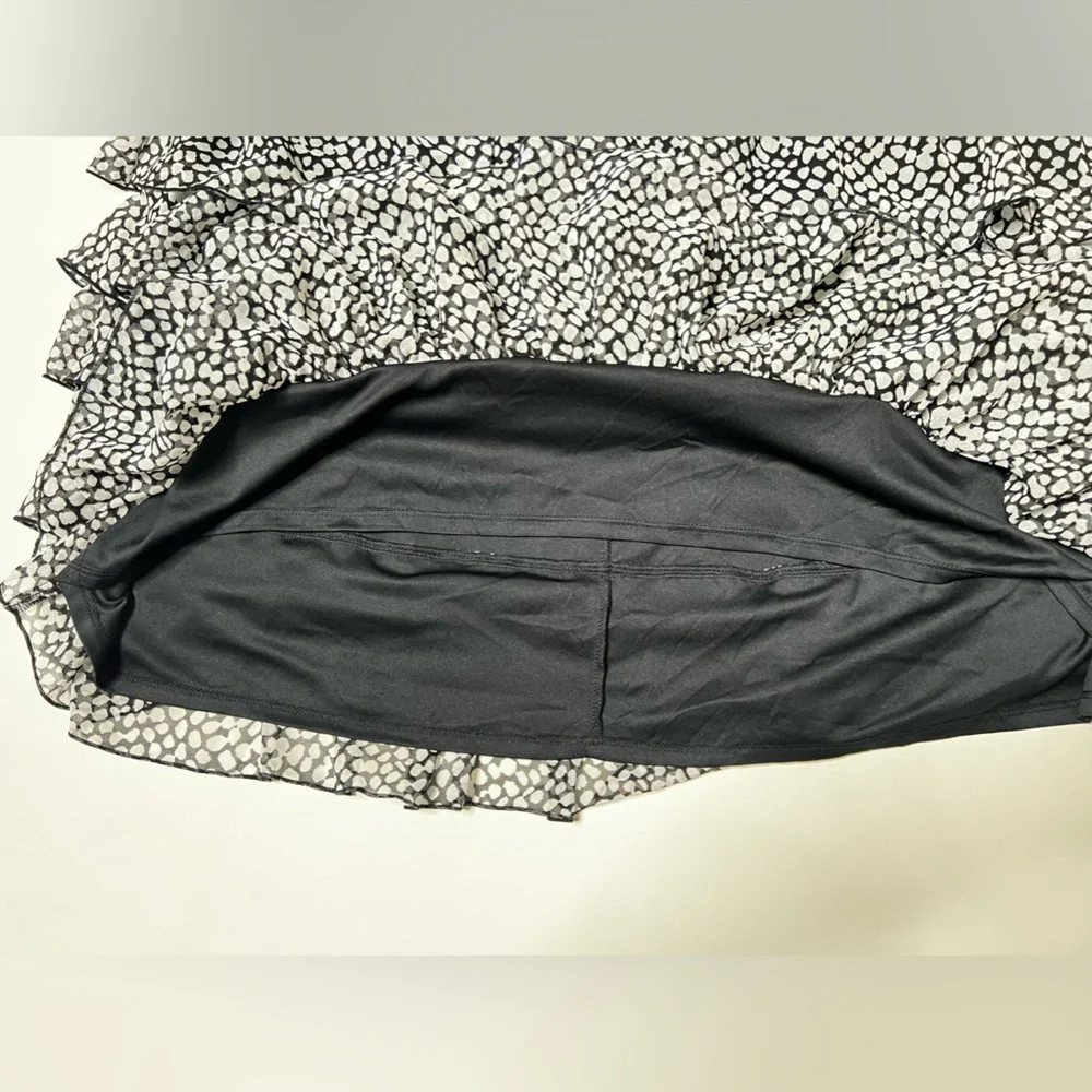 White & Black Polka Dot Tiered Skirt Mini Mid Ruffle Casual Summer Vacation Boho - Picture 8 of 15
